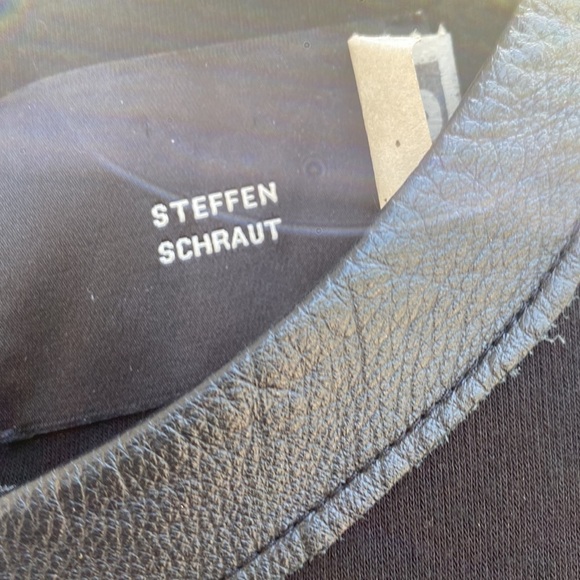 Steffen Schraut black dress with faux leather detail long sleeves Size 40/Large - Picture 3 of 11